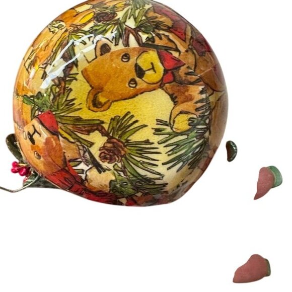 Vintage Teddy Bear Egg-Shaped Ornament With Red Accents & Hanging Ribbon - Picture 4 of 6